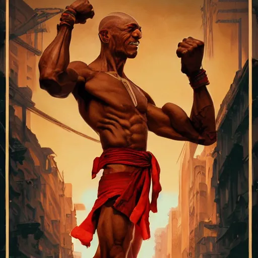 Image similar to giancarlo esposito as dhalsim street fighter, 4 k, ultra realistic, detailed focused art by artgerm and greg rutkowski and alphonse mucha