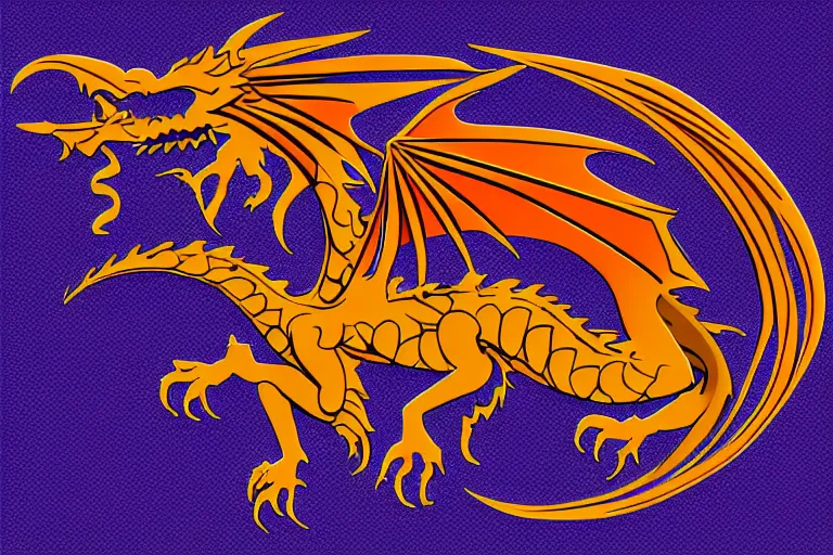 Image similar to a nice beautiful orange and purple vector sticker logo of a dragon, intricate detail