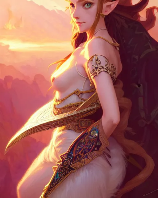 Image similar to zelda with triforce, fantasy, intricate, elegant, highly detailed, digital painting, artstation, concept art, wallpaper, smooth, sharp focus, illustration, art by artgerm and greg rutkowski and alphonse mucha and wlop