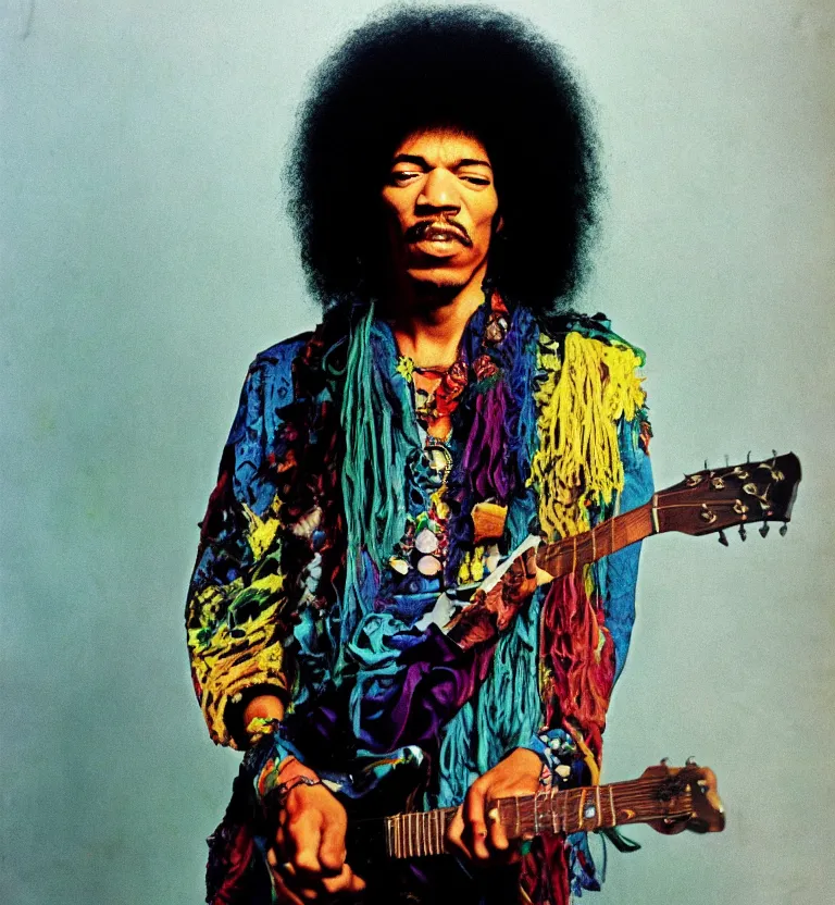 Image similar to colour portrait photography of jimi hendrix full body shot by annie leibovitz, 8 k