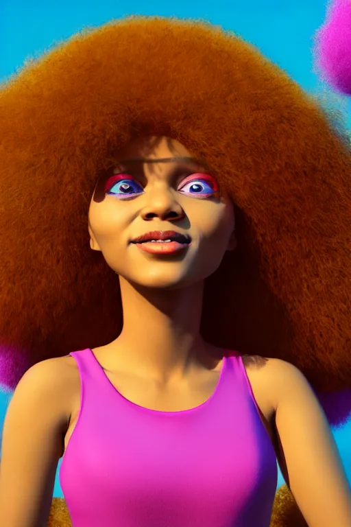 Prompt: a centered render of a cute cool afro disco girl from the seventies, by dreamworks, by pixar, by viktoria gavrilenko, by leticia gillett, by lois van baarle, perfect face, 3 d, 8 k