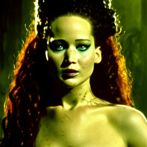 Prompt: jennifer lawrence as the bride of frankenstein, color photography, sharp detail, still from the movie van helsing