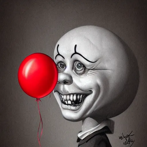 Prompt: surrealism grunge cartoon portrait sketch of a flower inside a balloon with a wide smile and a red balloon by - michael karcz, loony toons style, pennywise style, horror theme, detailed, elegant, intricate