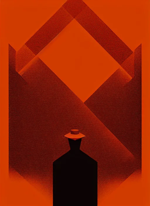 Image similar to neo brutalis, graphic design, Mads Berg, Karolis Strautniekas, James Yang, Brutalism, Constructivist, film noir, stippled light, dramatic lighting,editorial illustration, detailed, matte print, dark orange black white red, a lone man