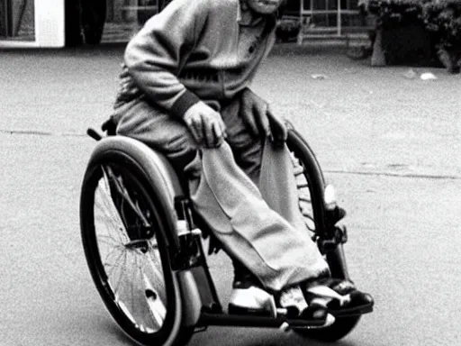 Prompt: Stephen hawking on a skateboard