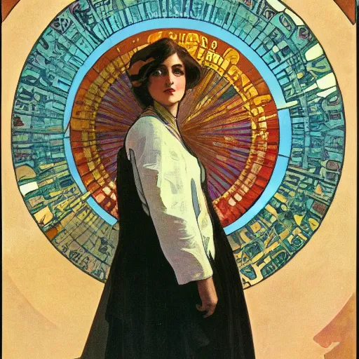 Image similar to feminine portrait of benjamin netanyahu in pride parade, by alphonse mucha