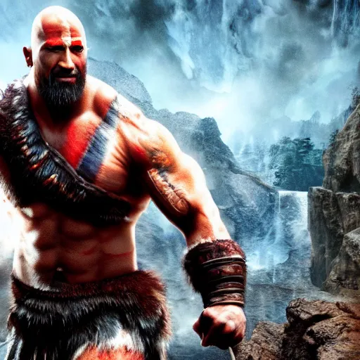 Image similar to dwayne johnson as kratos 4 k detailed