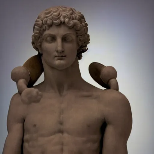 Image similar to A photo of Michelangelo’s sculpture of David wearing headphones DJing