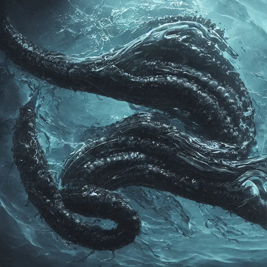 Prompt: a deep sea leviathan in dark water, high definition, national geographic, terrifying, 8k, trending on artstation