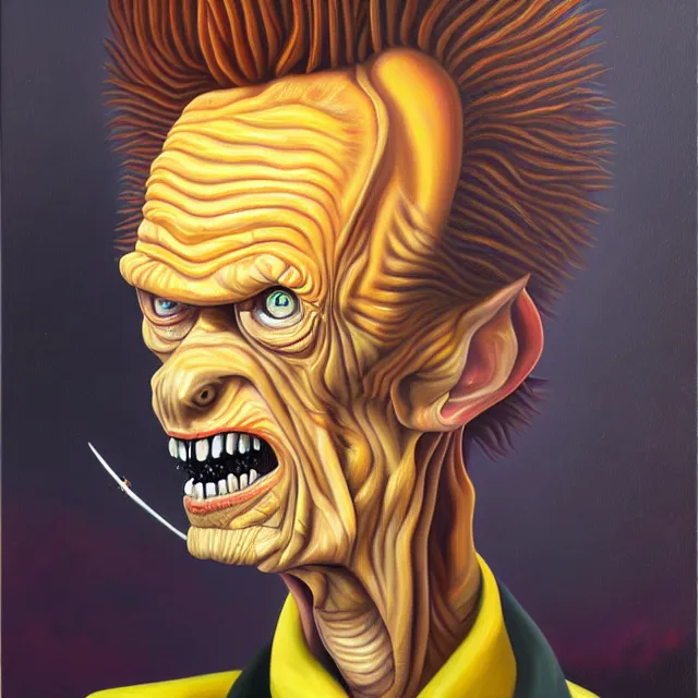 Image similar to an oil on canvas portrait painting of beavis, polycount, surrealism, surrealist, cosmic horror, high detail