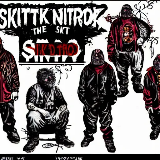 Image similar to slipknot band in the style of dorohedoro