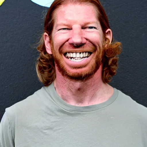 Image similar to Aphex Twin smiling, sunny day, award winning photo,