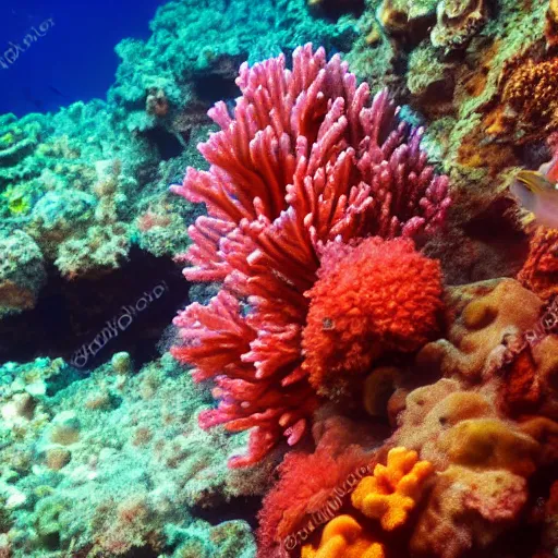 Prompt: beautiful corals and fish under the surface of the water, underwater photography with light scattering and water refractions, smooth