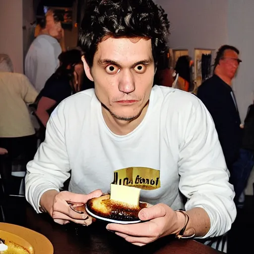 Image similar to john mayer eating a banana creme brule ( dont ask )