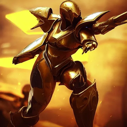 Image similar to “ gold armor azir fan art fantasy armor cinematic shot dynamic pose red glowing lines deviant art art station 4 k octane render bloom effect war frame fanart destiny 2 fanart ”