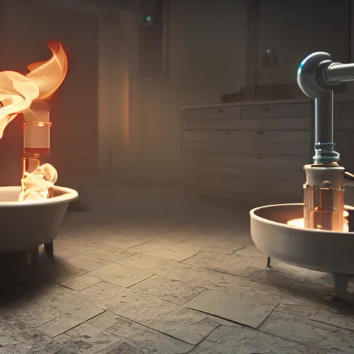 Image similar to bong, water pipe, fire, smoke, octane render, 8 k, ultra hd, unreal engine 5, ray tracing