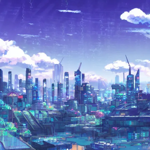 Image similar to cyberpunk laputa, studio ghibli, azure sky, anime background