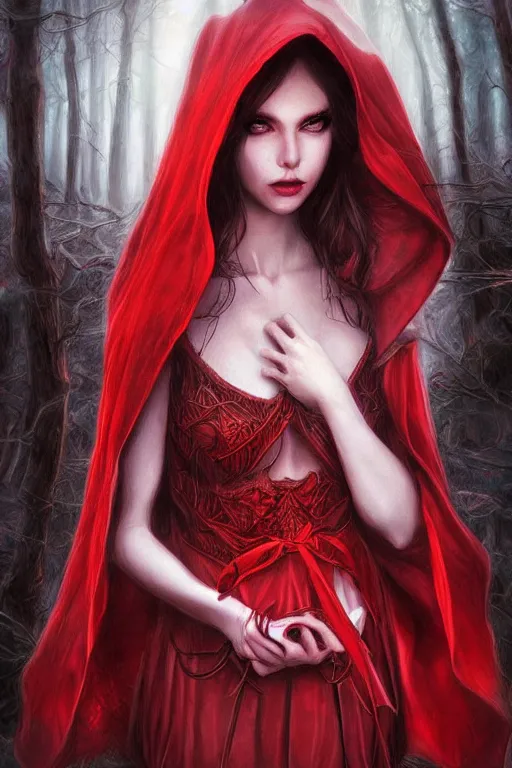 Image similar to Ethereal red riding hood, intricate detail, ornate, conceptual art, soft light, dynamic, art by artgerm