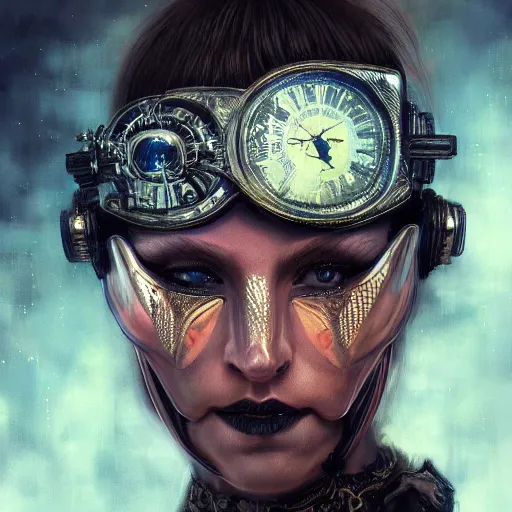 Prompt: Very very very very highly detailed epic photo of face with venetian mask, intricate, dystopian, sci-fi, extremely detailed, digital painting, artstation, concept art, smooth, sharp focus, illustration, intimidating lighting, incredible art by Artgerm and Brom and Vincent di Fate