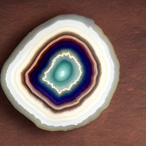 Image similar to a studio portrait of an agate with the letter k in the banding white background