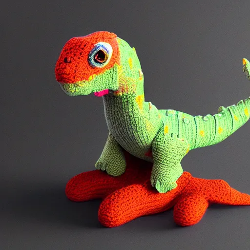 Prompt: super cute dinosaur made out of sweaters and yarn octane rendering vivid cinematic lighting 4 k