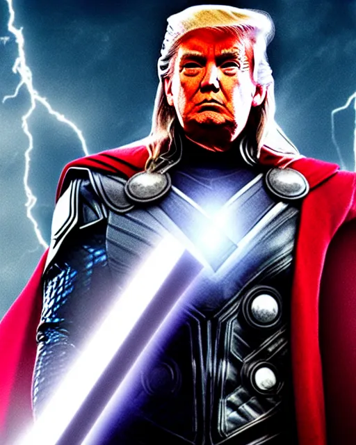 Image similar to cinematic still, donald trump as thor, avengers endgame ( 2 0 1 9 )