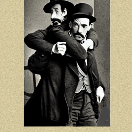 Image similar to Sherlock Holmes carrying Dr Watson on his back in the style of Sidney Paget