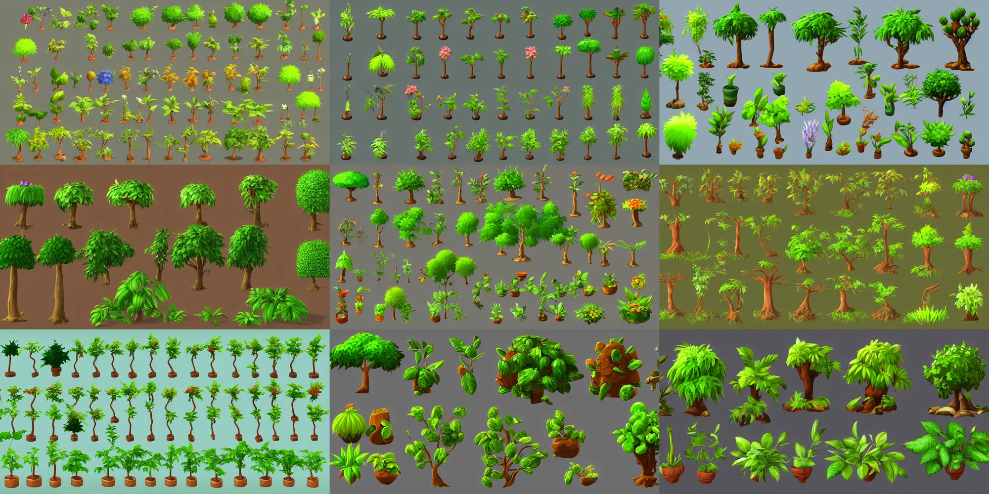 Prompt: game assets of plants and tree