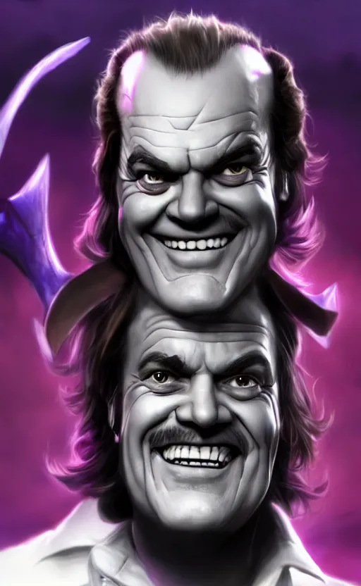 Image similar to Jack Nicholson as a character in the game League of Legends, with a background based on the game League of Legends, detailed face, old 3d graphics