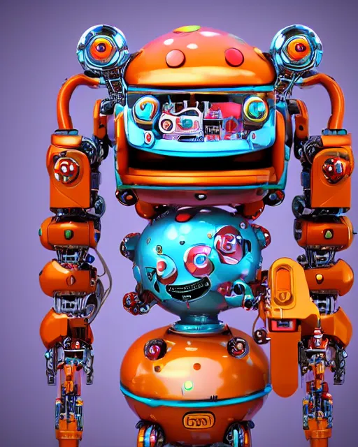 Image similar to cute elaborate robot, candy colors, pinball machine parts, symmetrical, octane render, 3 d model, detailed by pokedstudio