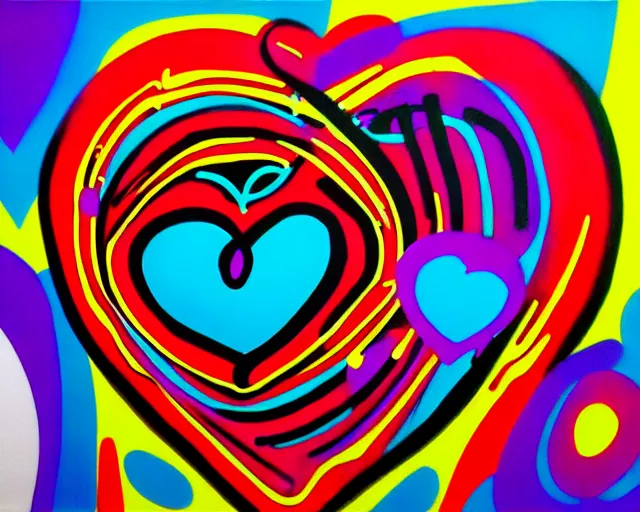 Image similar to graffiti, heart made with circles and lines, vivid colors, highly detailed, simple, no jagged lines, smooth, artstation, artwork by blek le rat