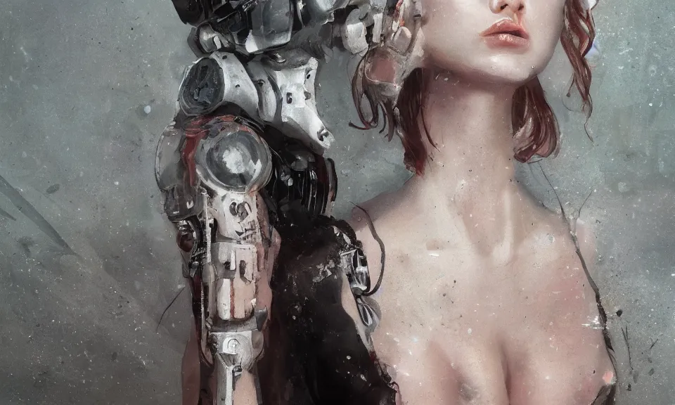 Image similar to cinematic bust portrait of beautiful girl with robot body, portrait, cinematic, elegant, artstation, intricate, highly detailed, digital painting, artstation, concept art, sharp focus, illustration, cyberpunk, cgsociety, 8 k