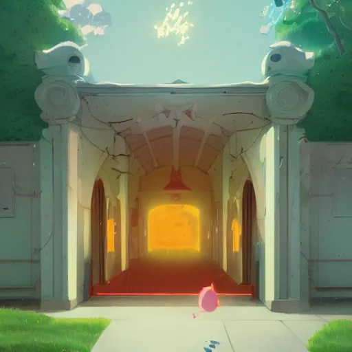 Image similar to a beautiful picture of the entrance of a school, art by masaaki yuasa, and greg rutkowski, trending on artstation