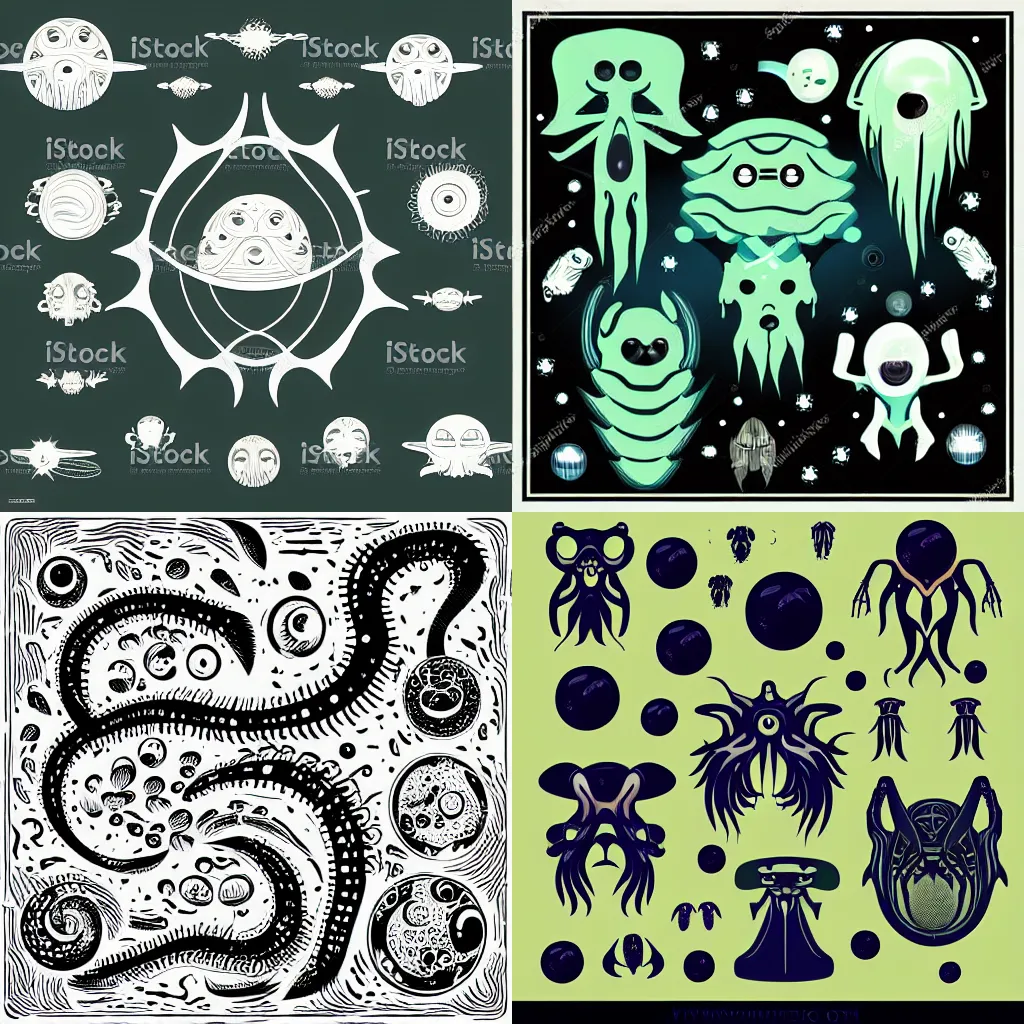 Prompt: space chthonic creatures, vector art, lovecraftian vibes