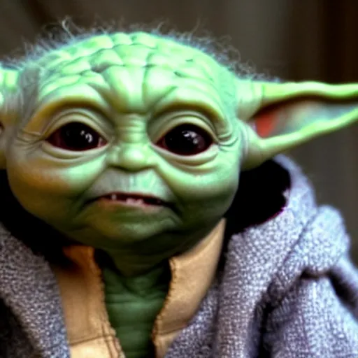 Image similar to baby yoda evil grin