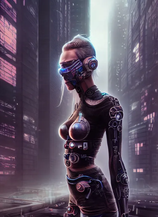 Prompt: photo of a gorgeous nordic female in a cyberpunk city, realistic, sharp focus, 8 k high definition, insanely detailed, intricate, elegant, artgerm, greg kutkowski, high contrast dramatic lighting