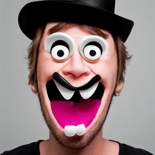 Image similar to alive hat with face eyes mouth and teeth on head, funny professional photo