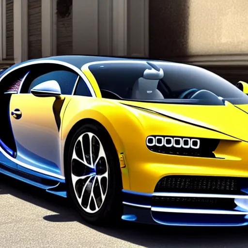 Prompt: Bugatti Chiron covered in shining diamonds, ray traced, detailed, 4k, realistic