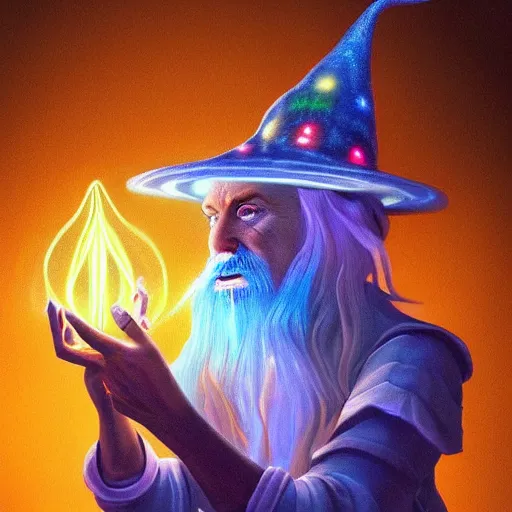 Prompt: a very detailed realistic digital painting of a wizard wearing a bioluminescent mushroom hat. Casting a spell. Trending on Artstation.