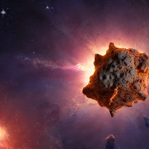 Prompt: A highly detailed Digital art of a meteorite containing an ant colony hive, by Jessica Rossier and Wayne Barlowe 8k geology space hubble star nebula