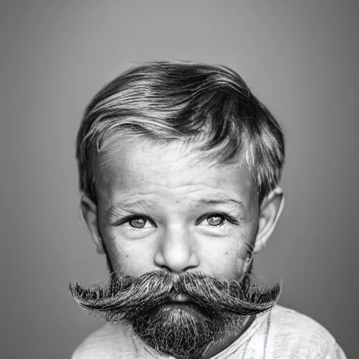 Image similar to a 4 year old boy with old wrinkly skin, wrinkly forehead, looking old, facial hair, natural beard, natural mustache, old skin, lots of wrinkles, age marks, old gray hair, very old, young kid, 4 years old, very young, portrait photo, head shot, concept art, highly detailed