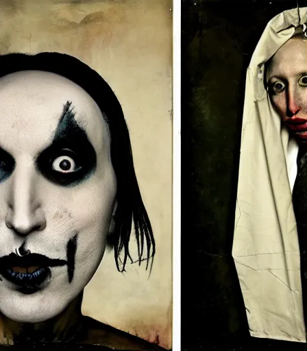 Image similar to portrait of marilyn manson by joel peter witkin and hieronymus bosch, high quality, high detail