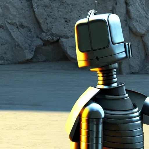 Image similar to bender in a live action movie, 3 d rendered, 3 d rendering, dramatic lighting, unreal engine