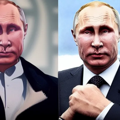 Image similar to if thanos and putin had a baby.