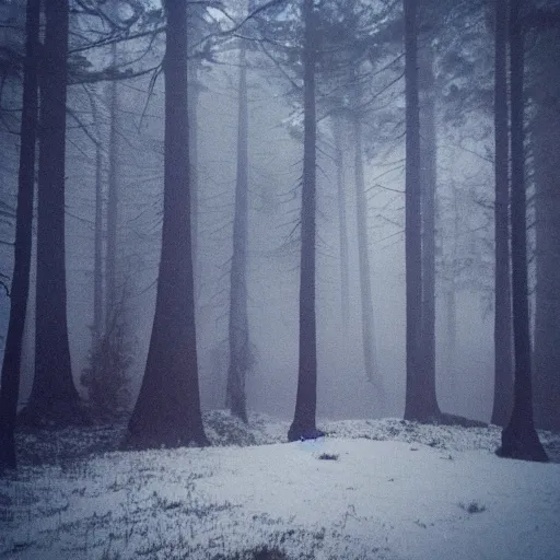 Prompt: jotunn!!! in the forest at night, misty, foggy, creepy, scary, horror,