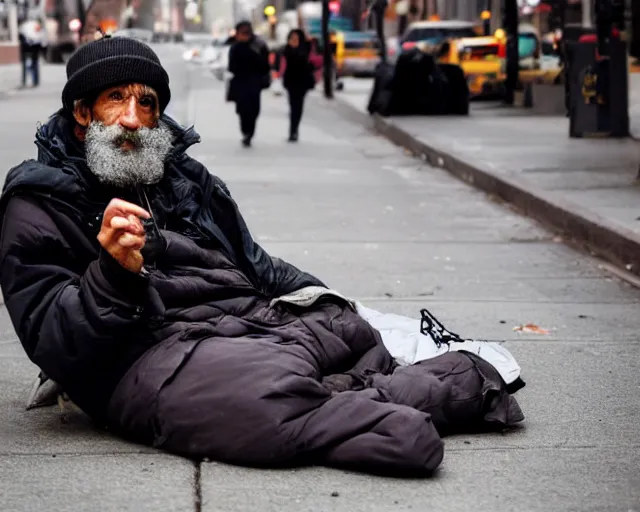 Prompt: a beautiful handsome homeless man in new york city. he is actually god in disguise.