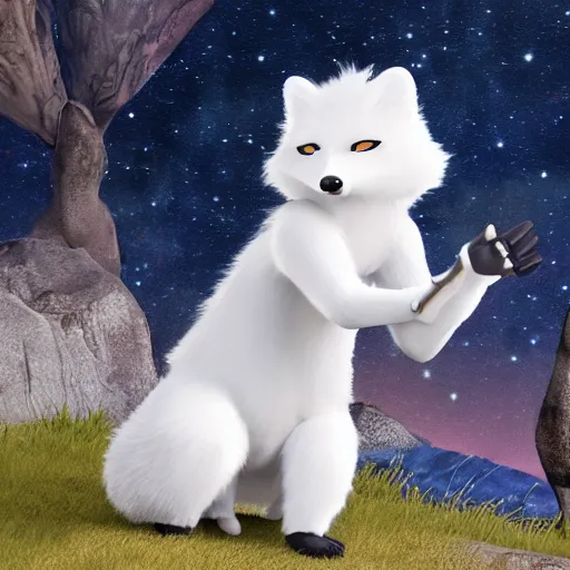 Image similar to studio quality advertising photo depicting an anthropomorphic arctic fox furry dressed up as a character in Final Fantasy