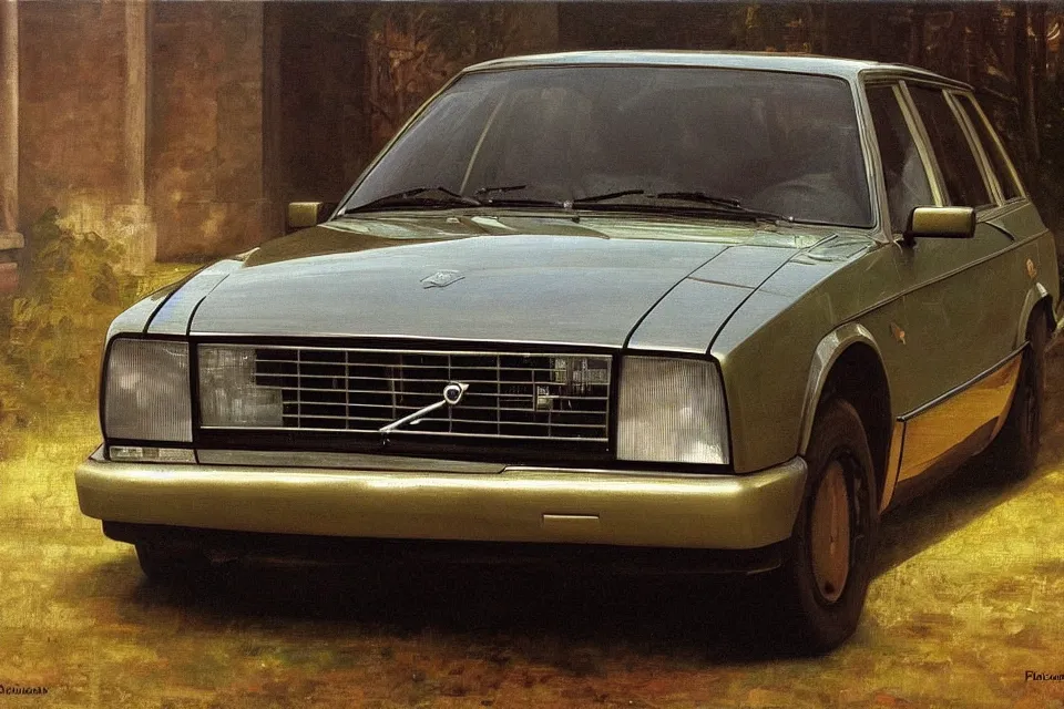 Image similar to volvo 240, oil painting, raphael high renaissance, stunning details