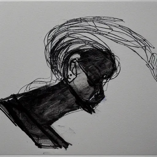 Image similar to despondency, black and white, ink sketch