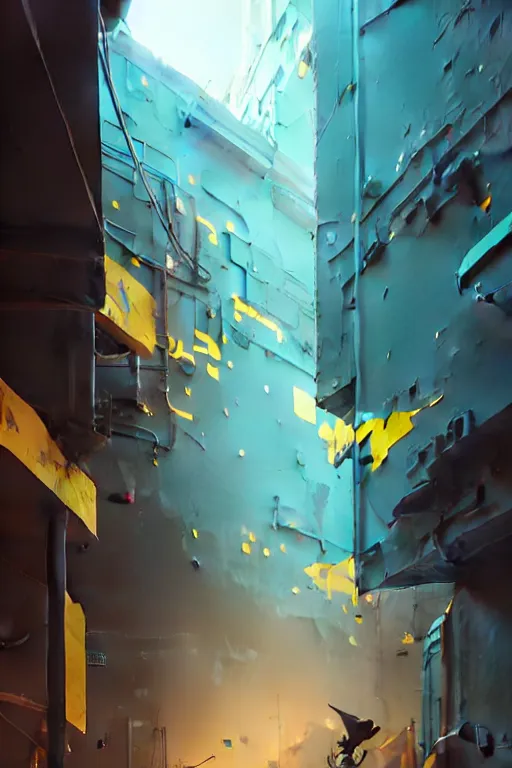 Image similar to matte painting extreme offset 3 d calligraphy graffiti mural wall extreme maximalism by atey ghailan, by greg rutkowski, by greg tocchini, by james gilliard, by joe fenton, yellow, brown, black and cyan color scheme, octane render